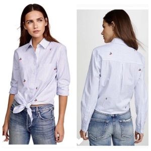 Sundry Cherry Striped Tie Hem Shirt 2 M